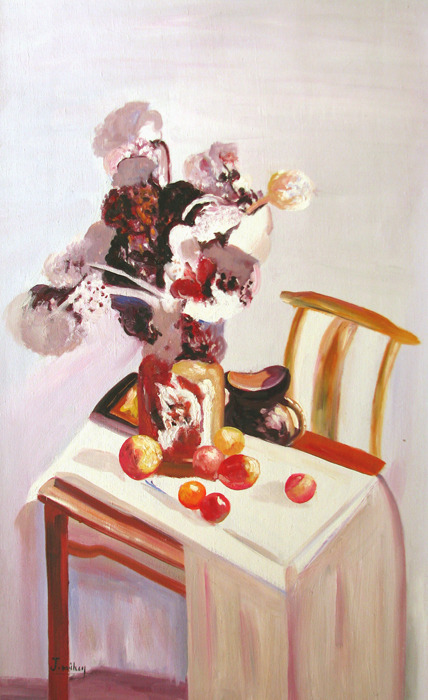 [유화 그림액자] 화병과 과일이 있는 탁자 90x50cm