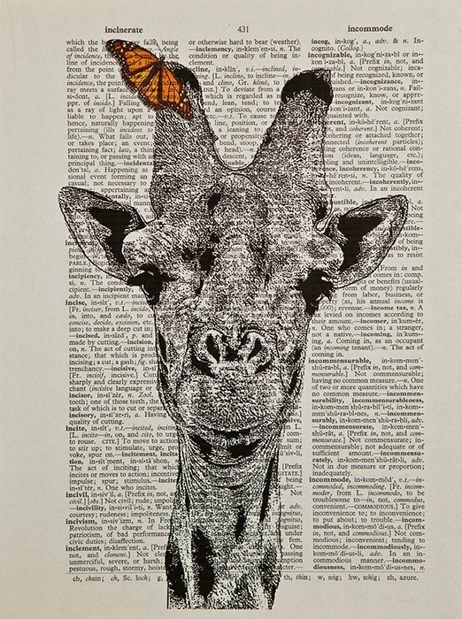 [귀여운 동물그림 아트 포스터 액자] butterfly giraffe