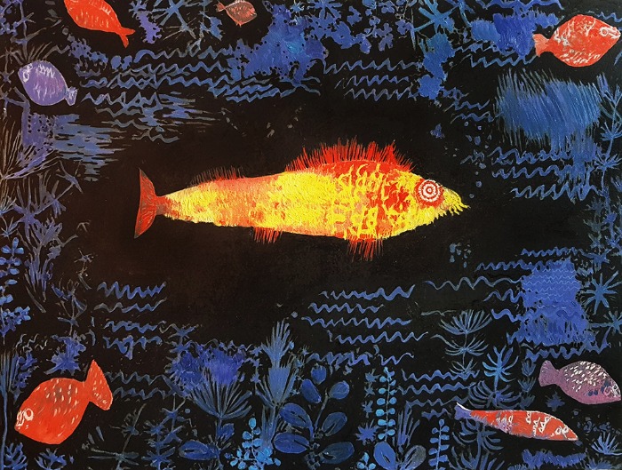 [명화 유화 액자] 클레 황금물고기 중형 12호 61x46cm  실제 완성그림