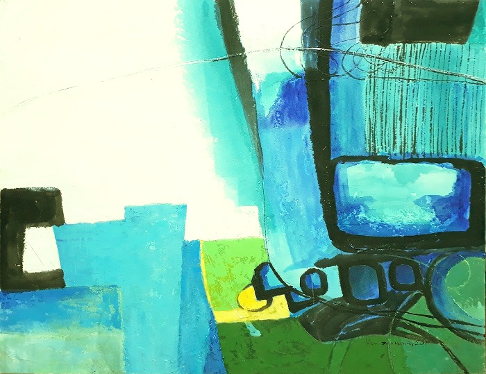 [유화 그림액자] 블루와 그린의 구성 91 x 73cm 인테리어 추상화